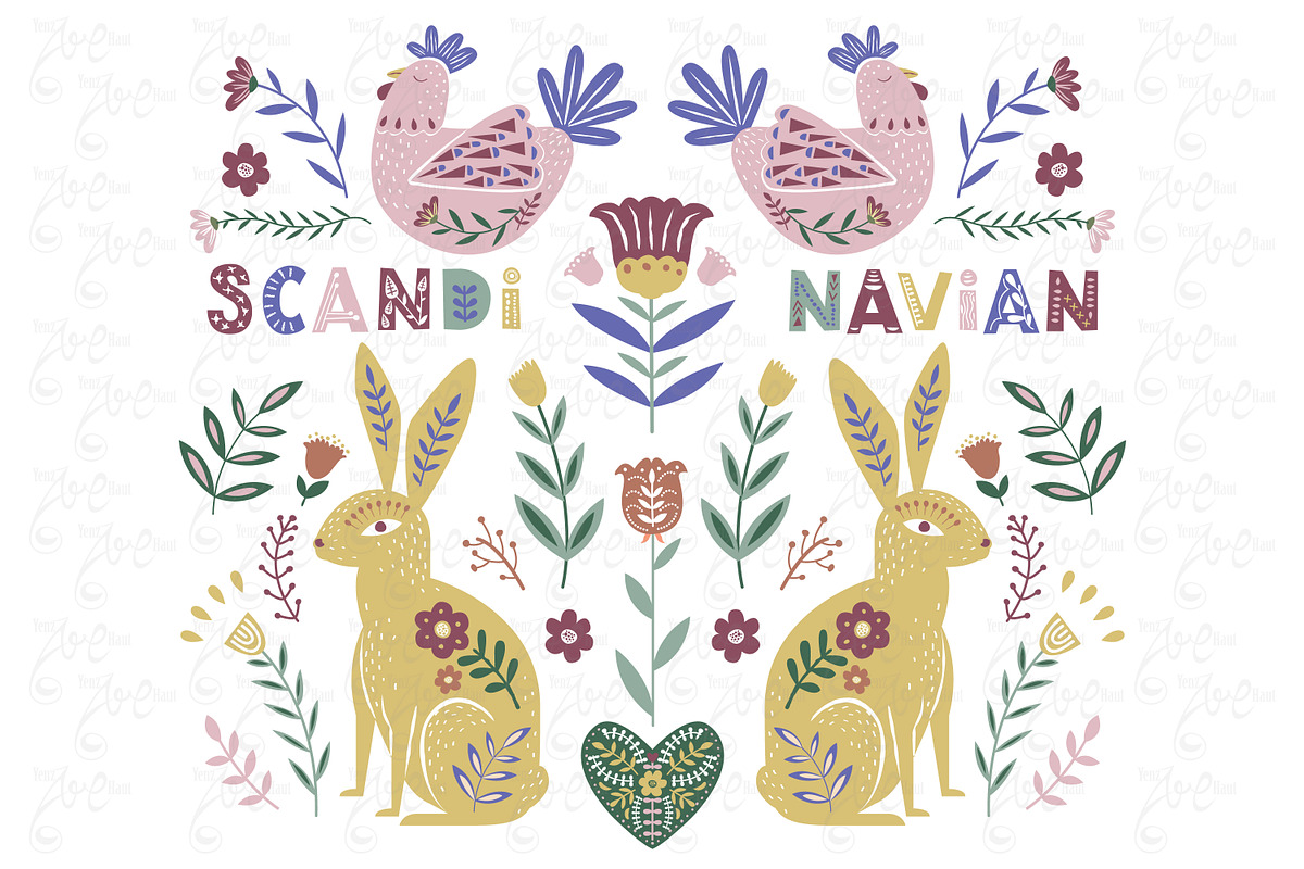 Folk Art Easter Collections Set, an Animal Illustration by YenzArtHaut (Photo 2 of 2)