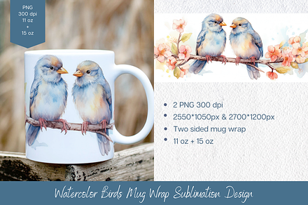 Cute Watercolor Birds Mug Wrap