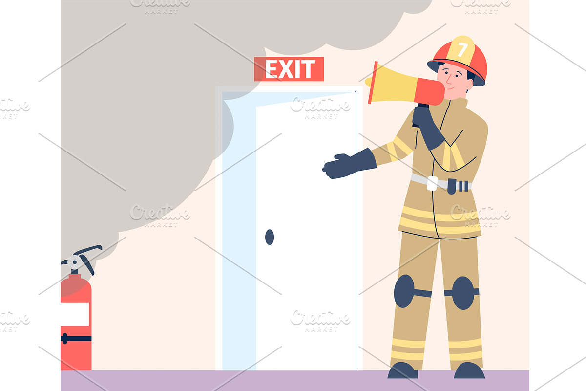 Emergency evacuation in case of fire, an Illustration by LadadikArt