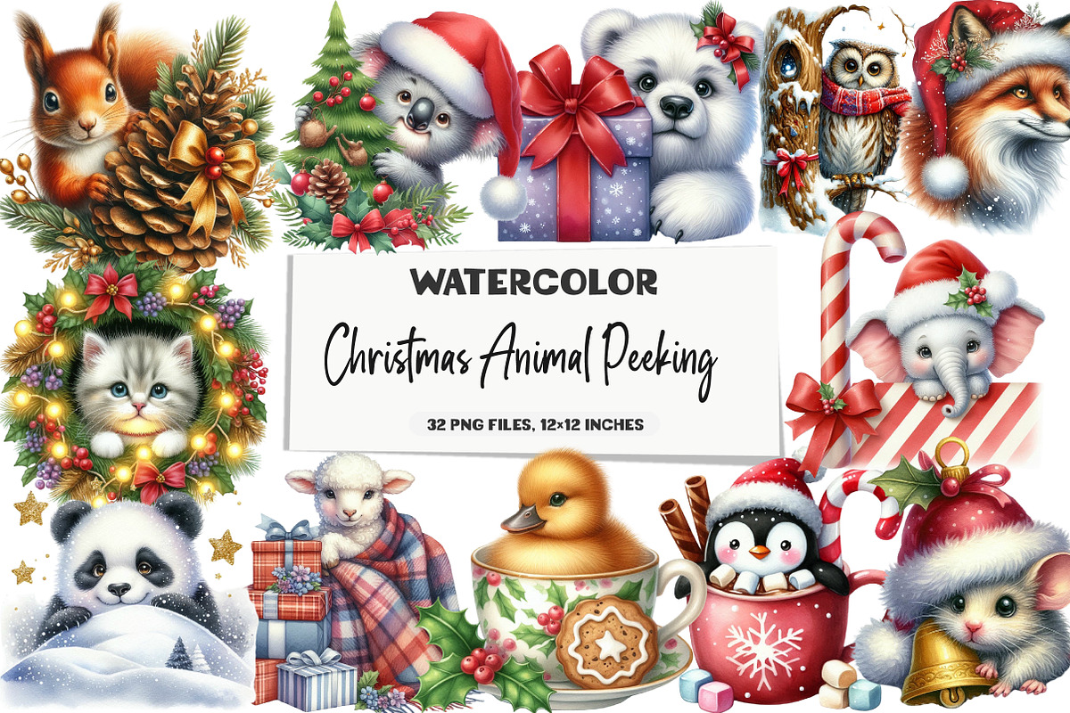 Christmas Animal Peeking Clipart Bun, an Illustration by DreamArtGraphic (Photo 1 of 5)