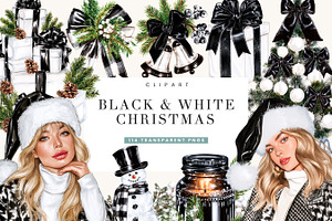 Black & White Christmas Clipart, a Seasonal Illustration by BusyDaydesign