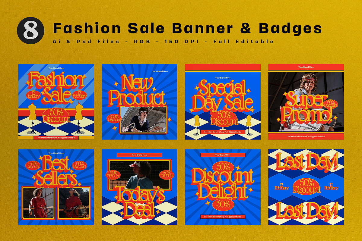 Yellow 70s Style Fashion Sale Banner, an UI Kit Template by graphicook (Photo 1 of 5)