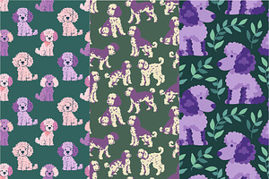 10 Purple Poodles Seamless Patterns