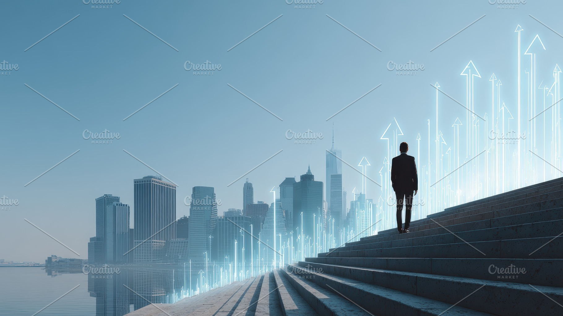 Businessman Ascending Steps Towards, a Photo by Pixeness Studio