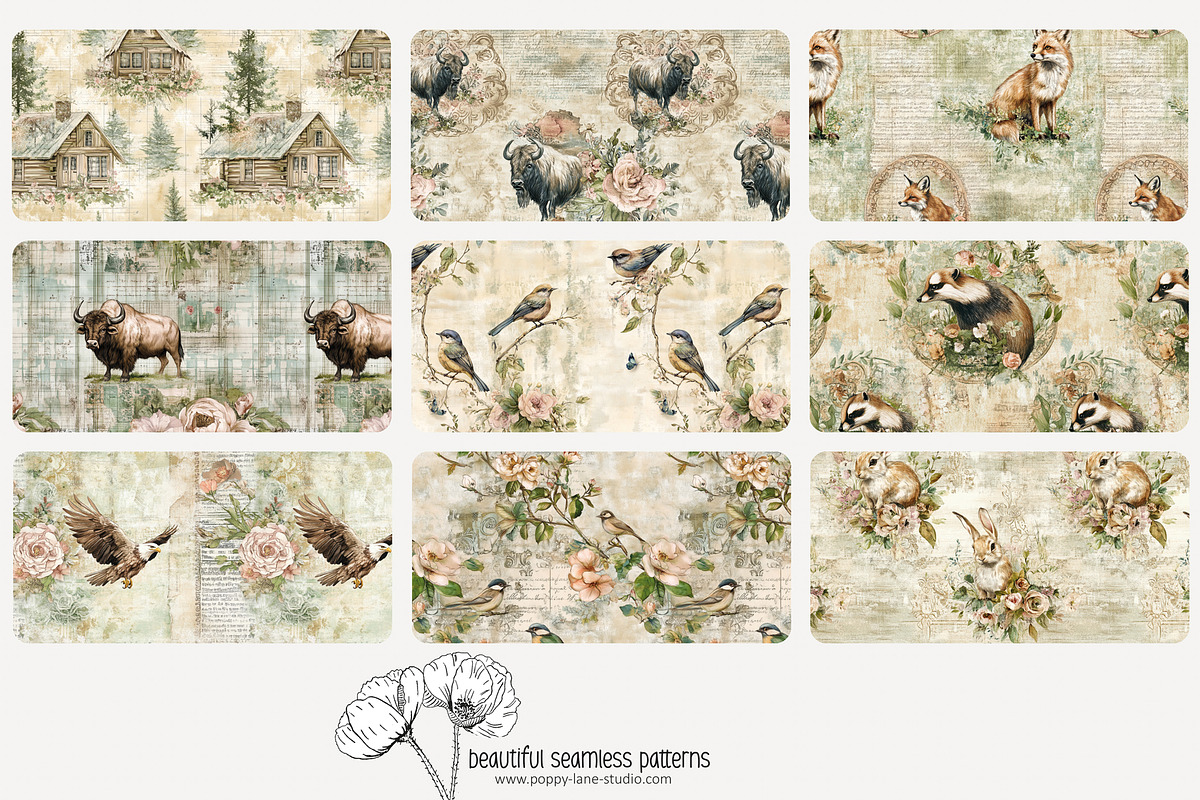 70 vintage woodlands repeat pattern, a Pattern Graphic by Poppy Lane Studio (Photo 8 of 10)