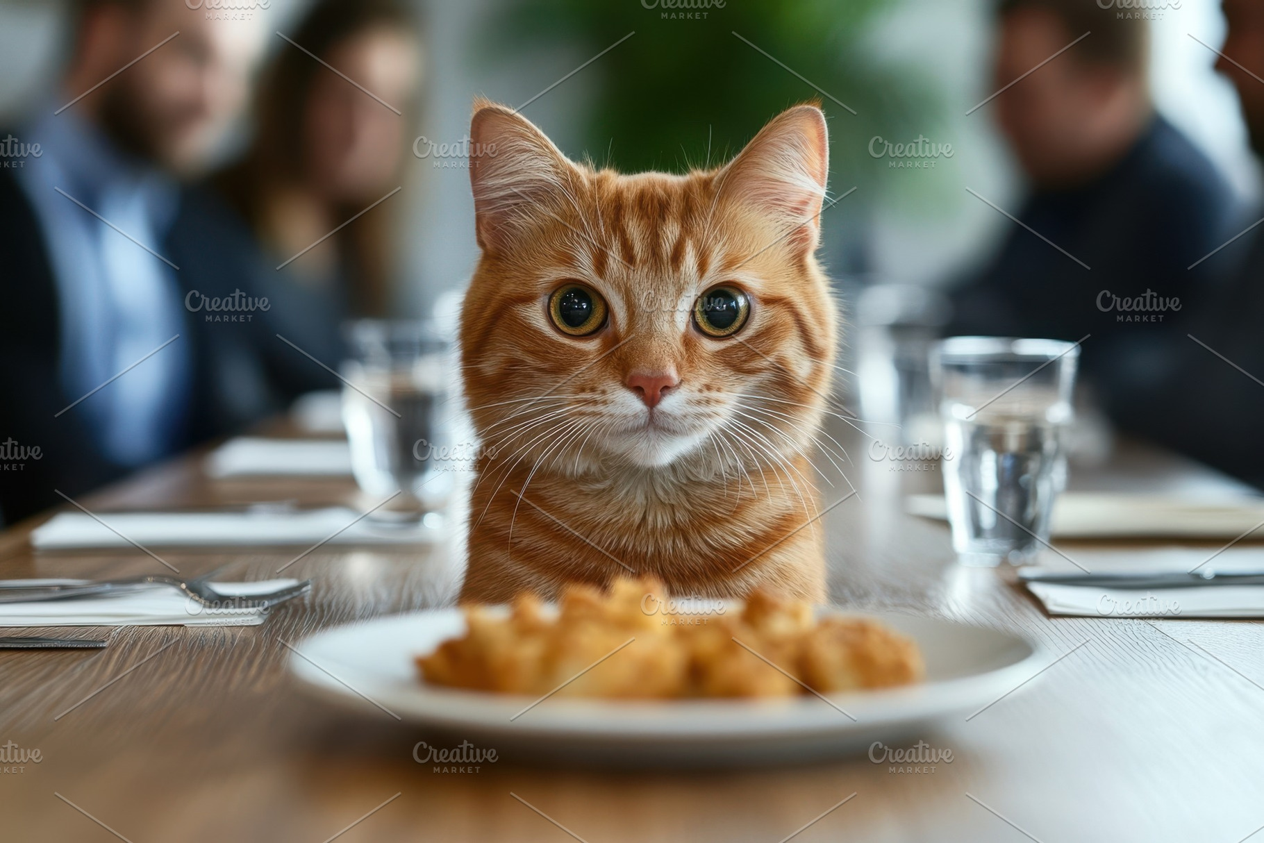 Ginger Cat at Dinner Table Waiting f, an Animal Photo by Pixeness Studio
