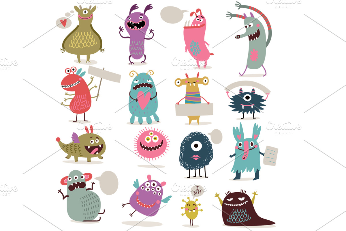 Set of funny monsters, an Illustration by Anna Guz's Store (Photo 2 of 4)