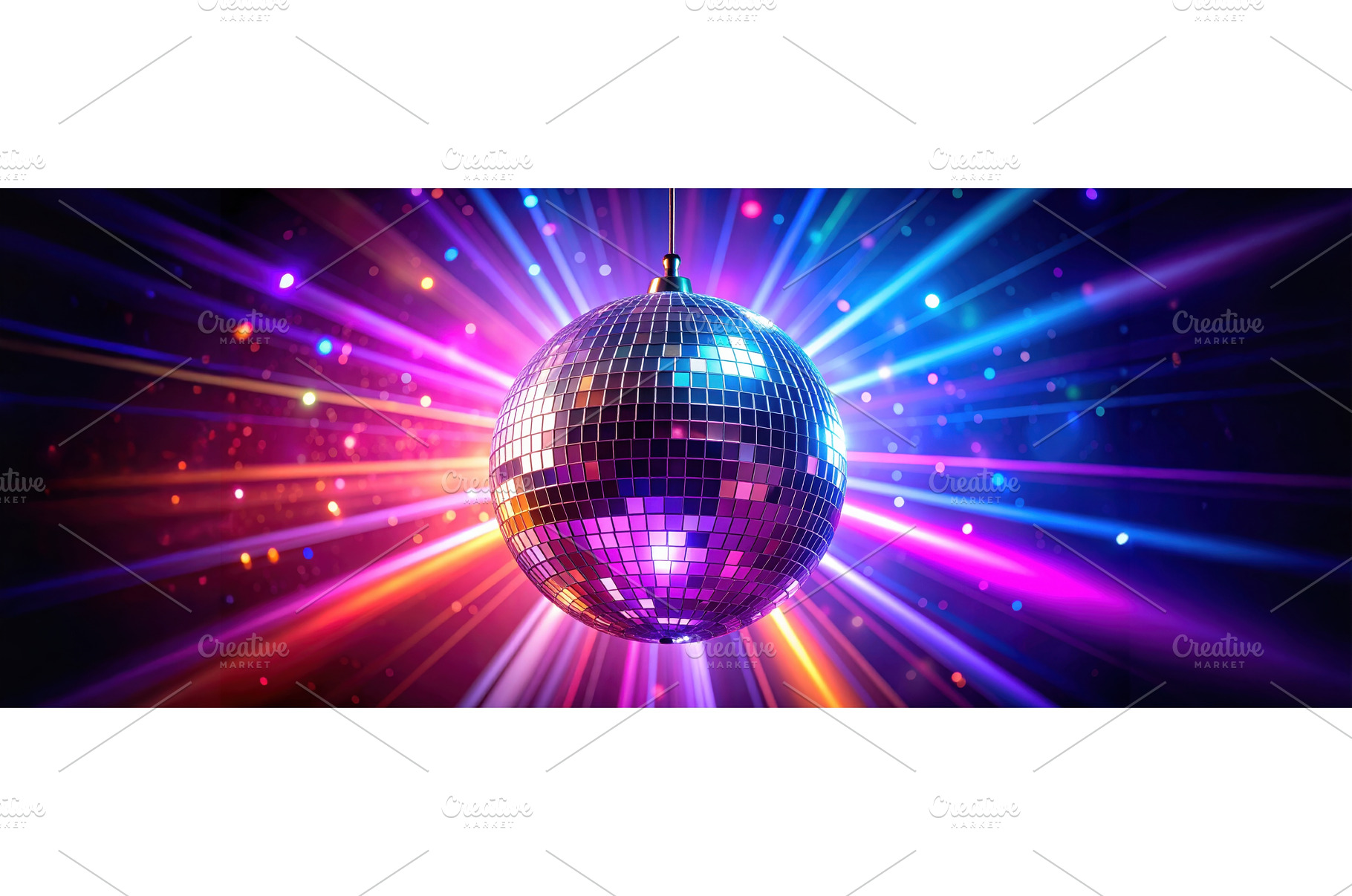 Disco ball sparkling under colorful, a Background Photo by Igor Tichonow