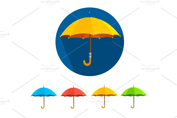 Vector Colorful Umbrellas Set. Flat