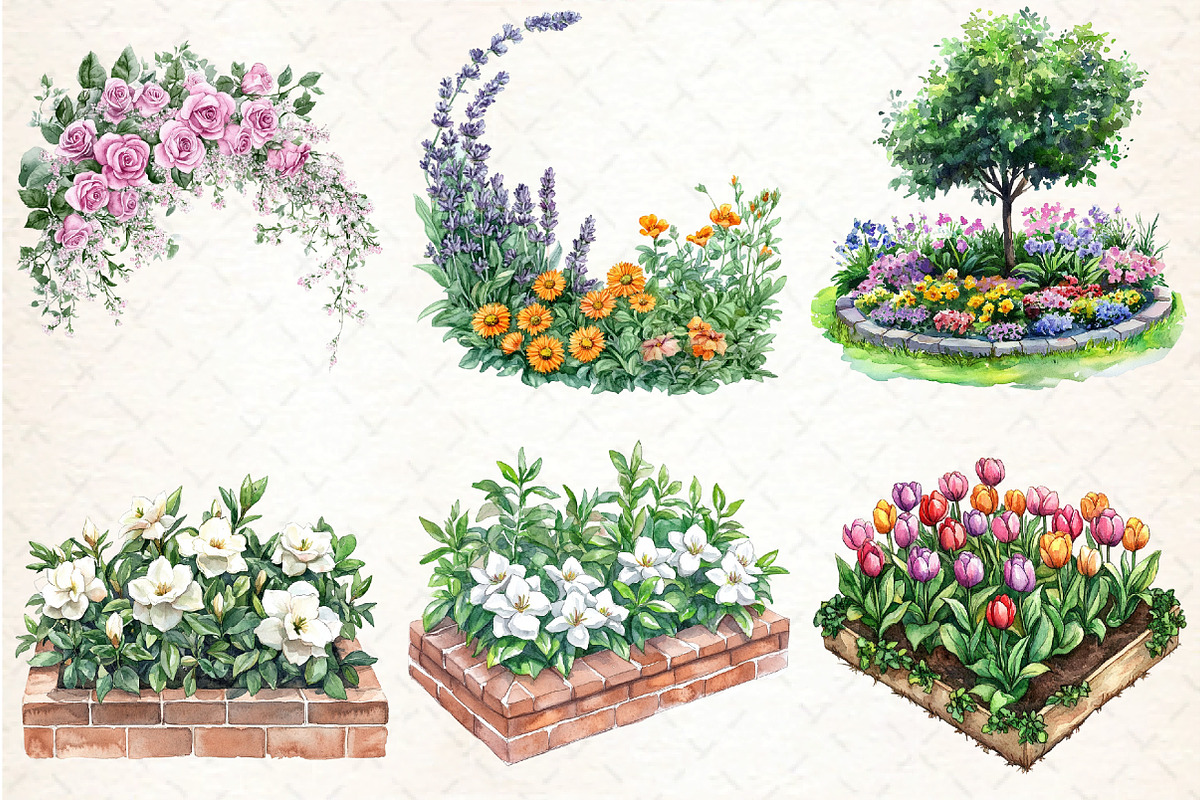 Garden Flower Bed Clipart Bundle, an Illustration by DreamCafeArt (Photo 2 of 8)