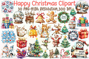 Happy Christmas Clipart Bundle, an Illustration by Sublimation Artist