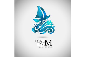Logo sea and boat. Not AI, Vector, a Transportation Illustration by Nenahliadava Design