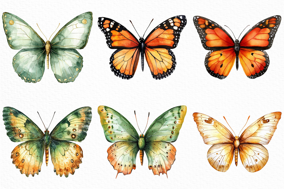 Watercolor Autumn butterflies PNG, an Illustration by Craft Nest (Photo 3 of 6)
