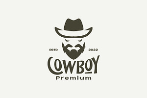 Head Cow Boy With Beard Vintage Logo