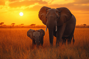 Elephant family walking through the, an Animal Photo by Pixeness Studio