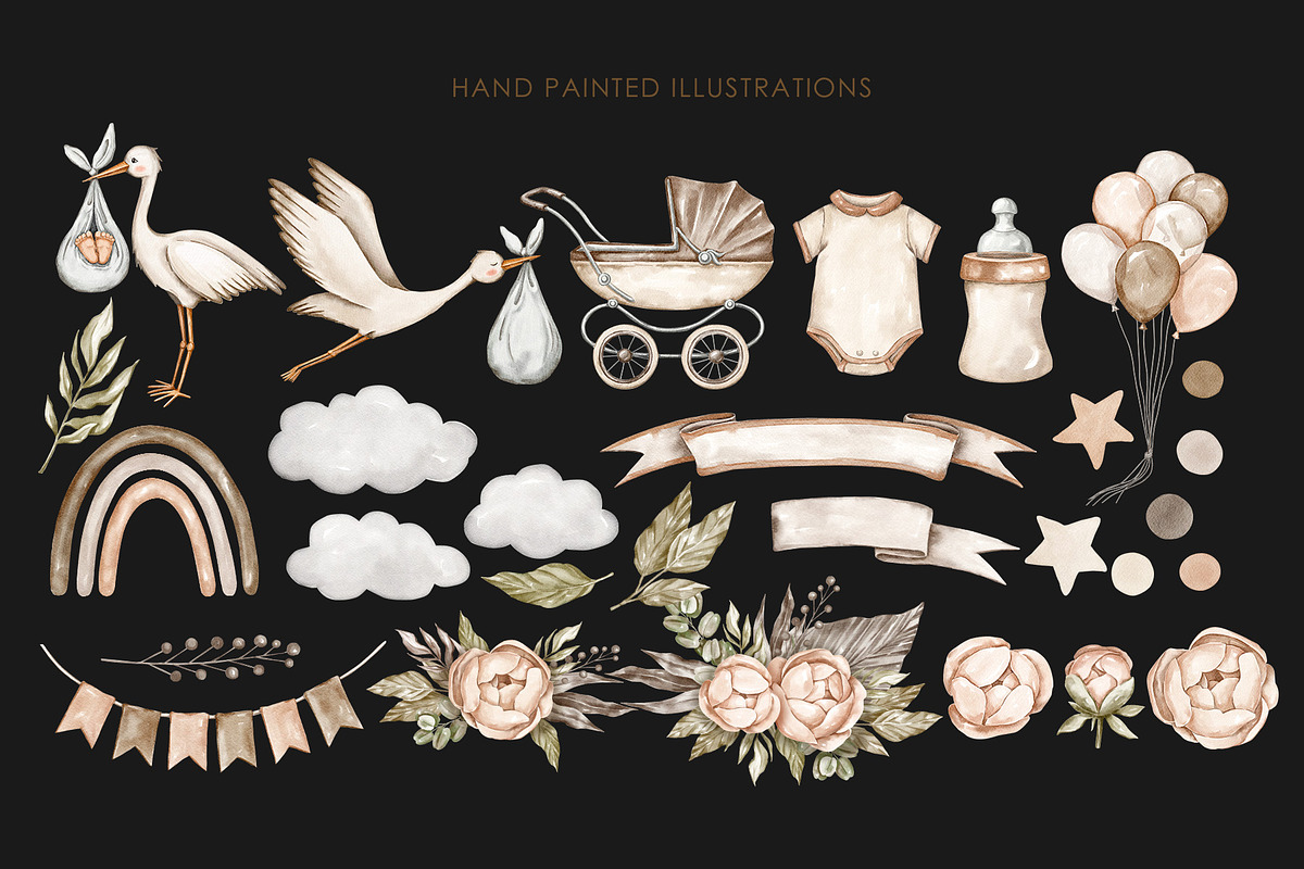 Watercolor stork baby shower clipart, an Illustration by AquarelleSpace (Photo 3 of 4)