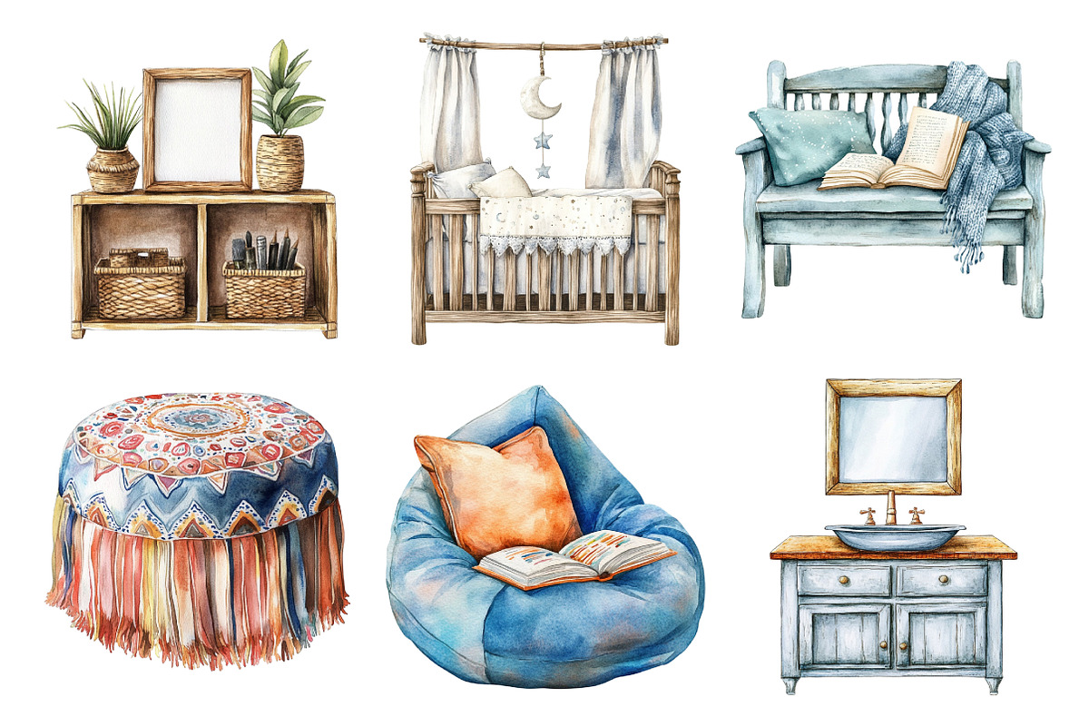 Watercolor Furniture Clipart Bundle, an Illustration by Daily.Designs (Photo 4 of 5)