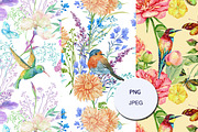 flowers and birds watercolor pattern, a Pattern Graphic by MitrushovaArt (Thumbnail 3 of 7)