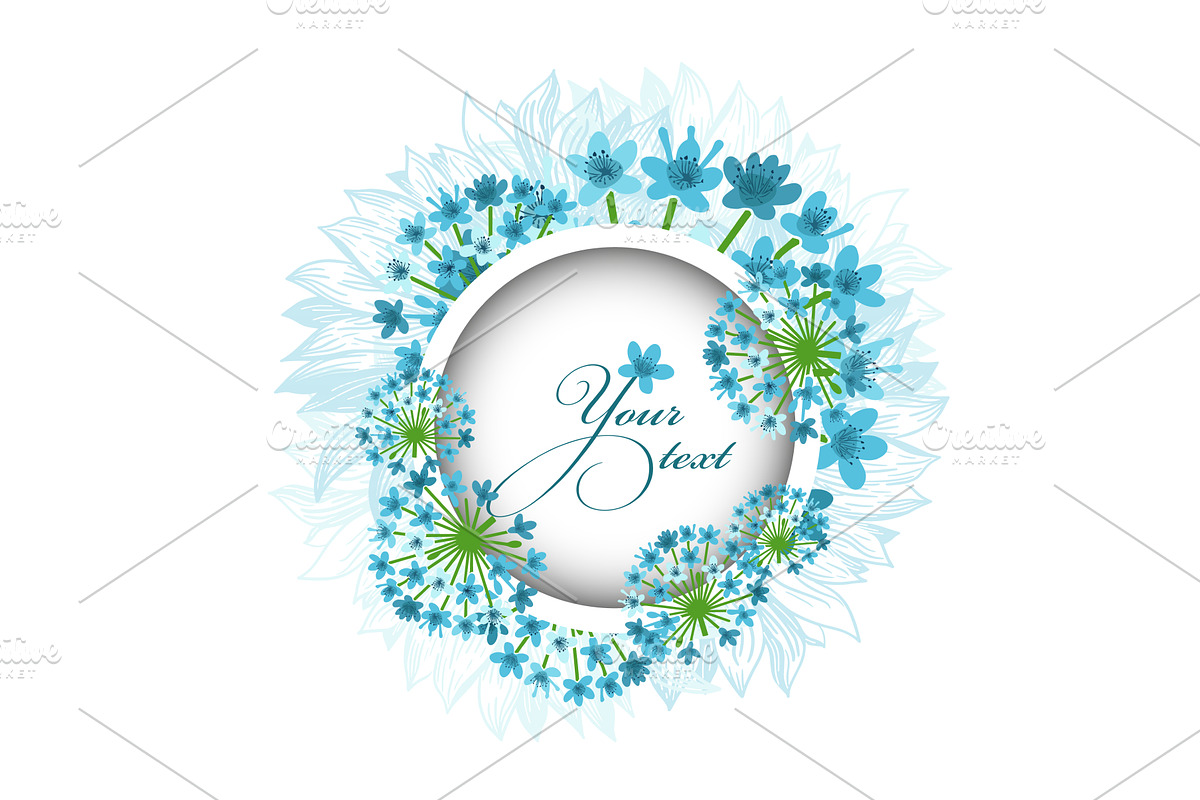 Round frame with blue flowers . Hand, an Object Illustration by Nenahliadava Design