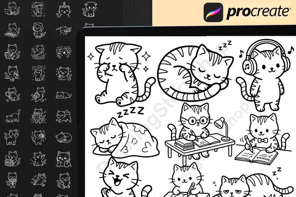 160 Procreate Kawaii Cat Stamps, a Brush Add-On by DrawingStoryShop (Photo 6 of 6)