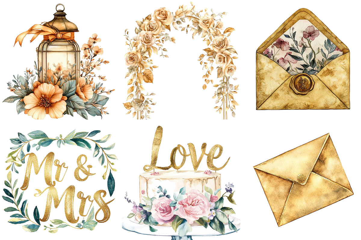 Golden Wedding Decor Clipart, an Illustration by Pixels.Craft (Photo 4 of 7)