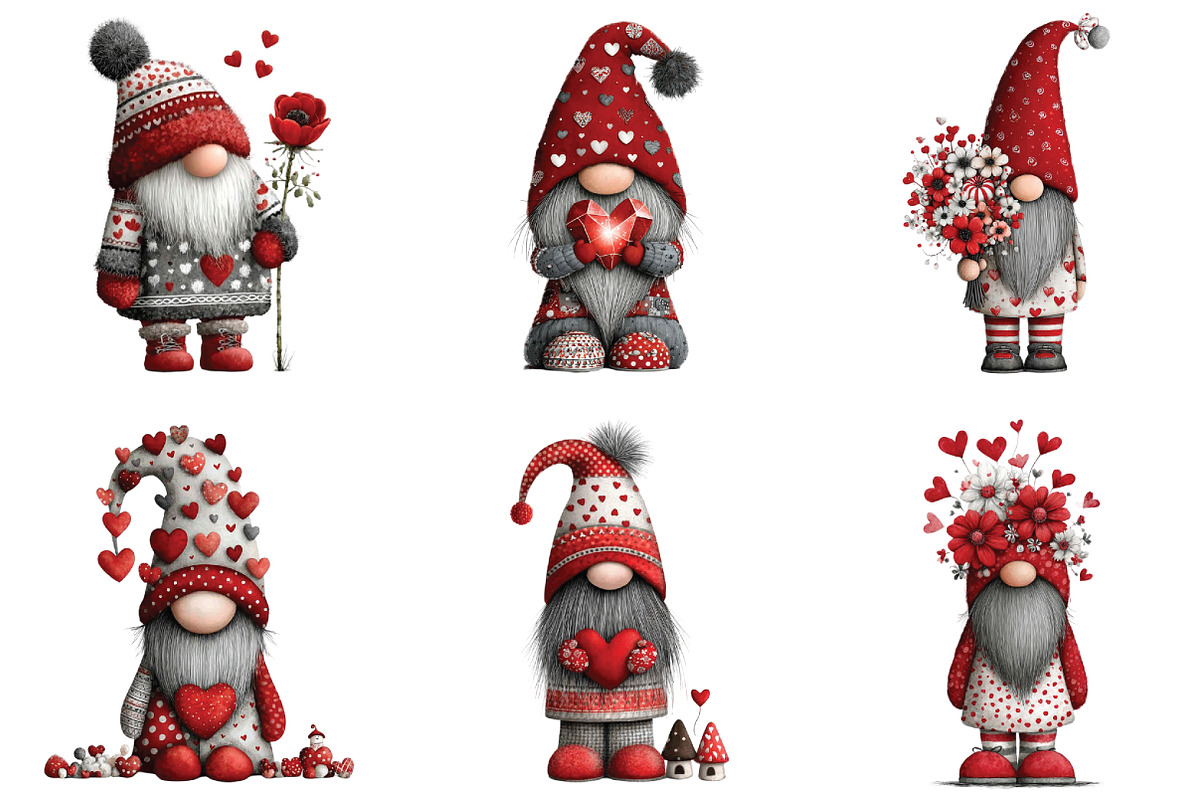 Whimsical Valentines Gnome Clipart, an Illustration by CraftArtStudio (Photo 3 of 6)