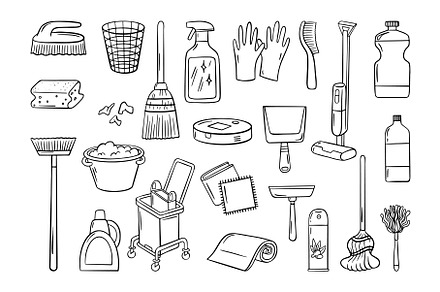 Cleaning service doodle icons, an Object Illustration by Valerie Bodnar