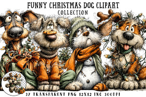 Funny Christmas Dog Clipart, an Illustration by OK Design