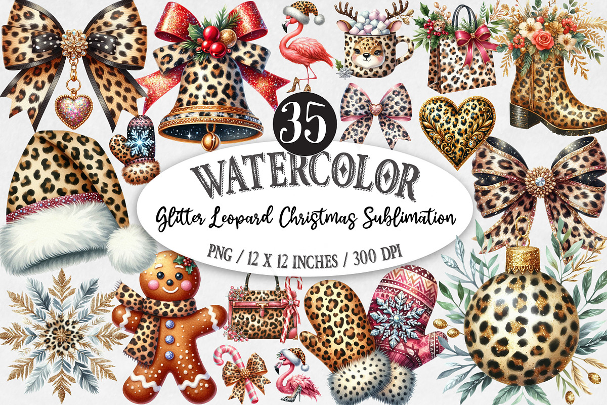 Glitter Leopard Christmas Clipart, an Illustration by Designking (Photo 1 of 5)