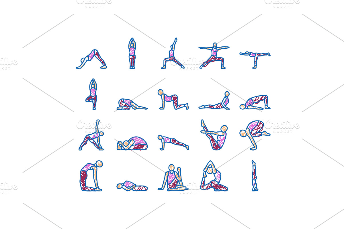 yoga exercises sport health icons, an Object Illustration by pikepicture