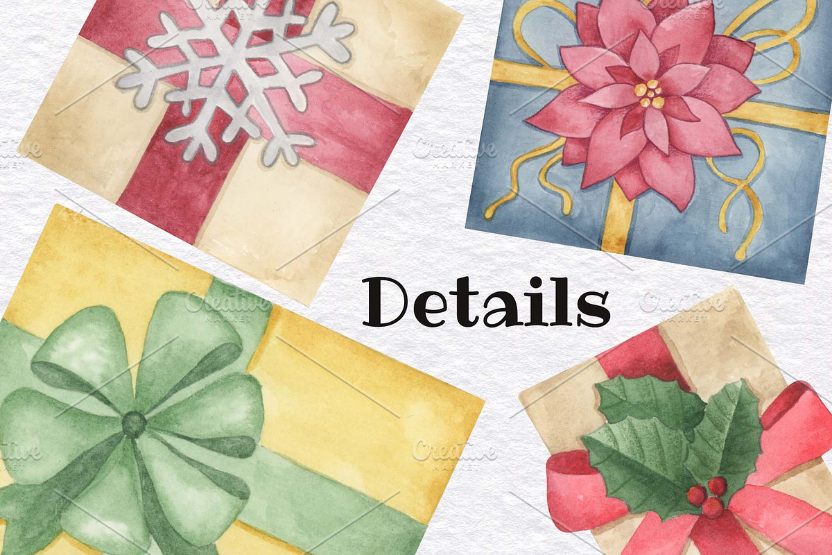 Christmas Gifts Watercolor Clipart, a Decorative Illustration by KathrineWatercolor (Photo 4 of 4)