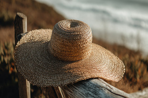 Sun Hat Hanging on Driftwood Chair, a Beauty & Fashion Photo by Virgo Studio