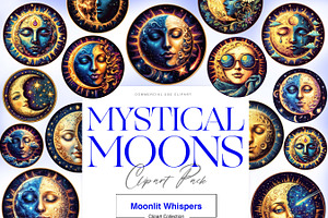 Mystical Moon Clipart, Celestial Sun