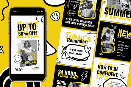 Black Scribble Fashion Instagram Set, a Social Media Template by Aiyari Graphic