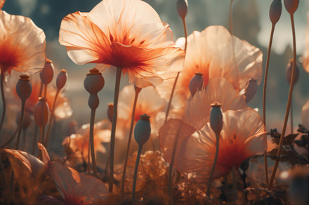 Ethereal underwater scene featuring delicate blossoms drifting amidst the seren, an Abstract Photo by Natalia Klenova's Shop