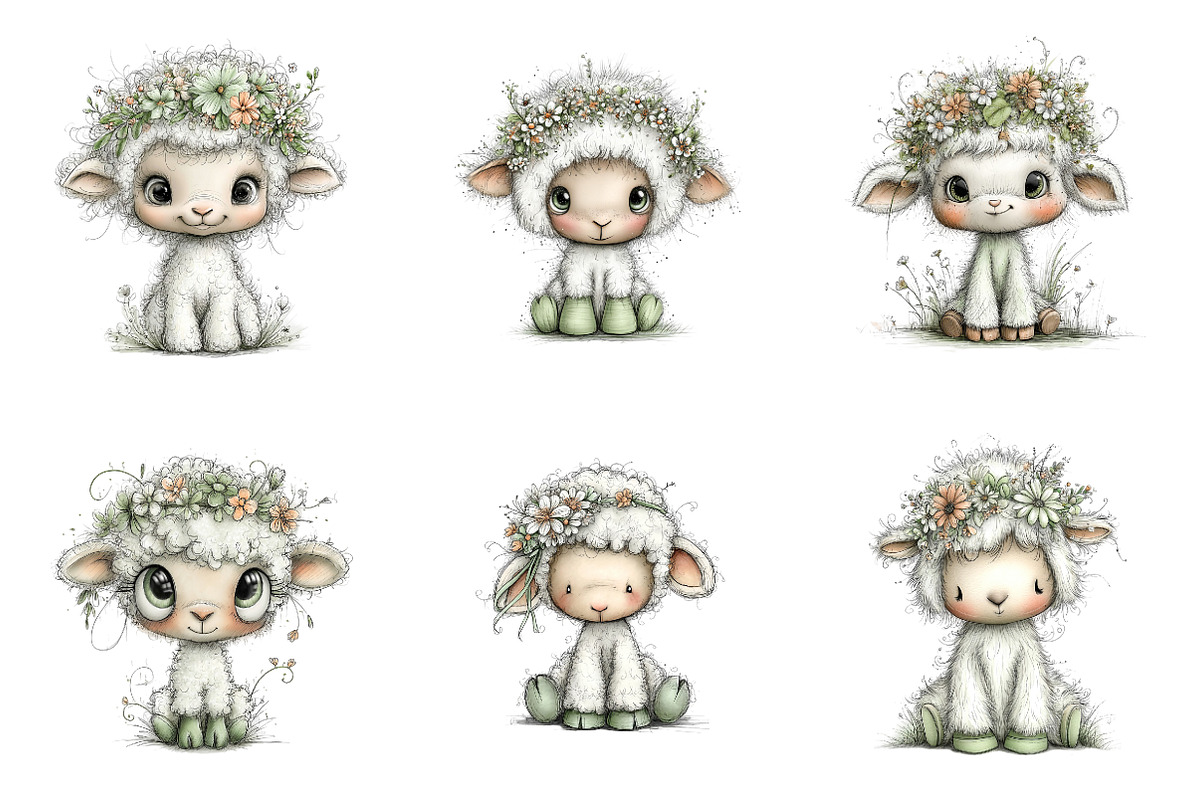 Whimsical spring lamb clipart, an Illustration by SinaCreation (Photo 4 of 11)