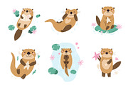Cute Otters Cliparts & Patterns, a Graphic by danceyourlife (Thumbnail 4 of 11)