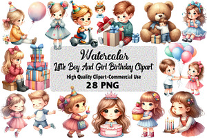Little Boy and Girl Birthday Clipart, an Illustration by Daily.Designs