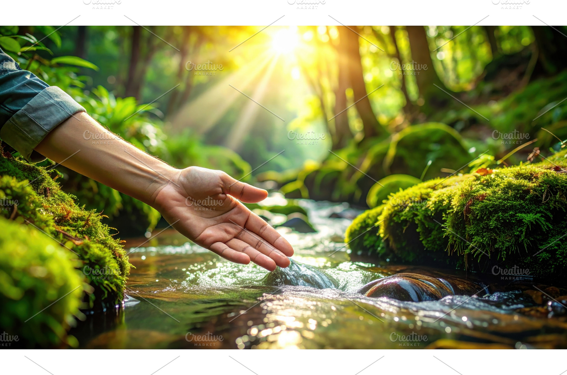 Hand reaching into a forest stream, a Nature Photo by Igor Tichonow