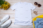 T-shirt mockup with yellow flowers., a Print Template by TasiPas (Thumbnail 3 of 4)