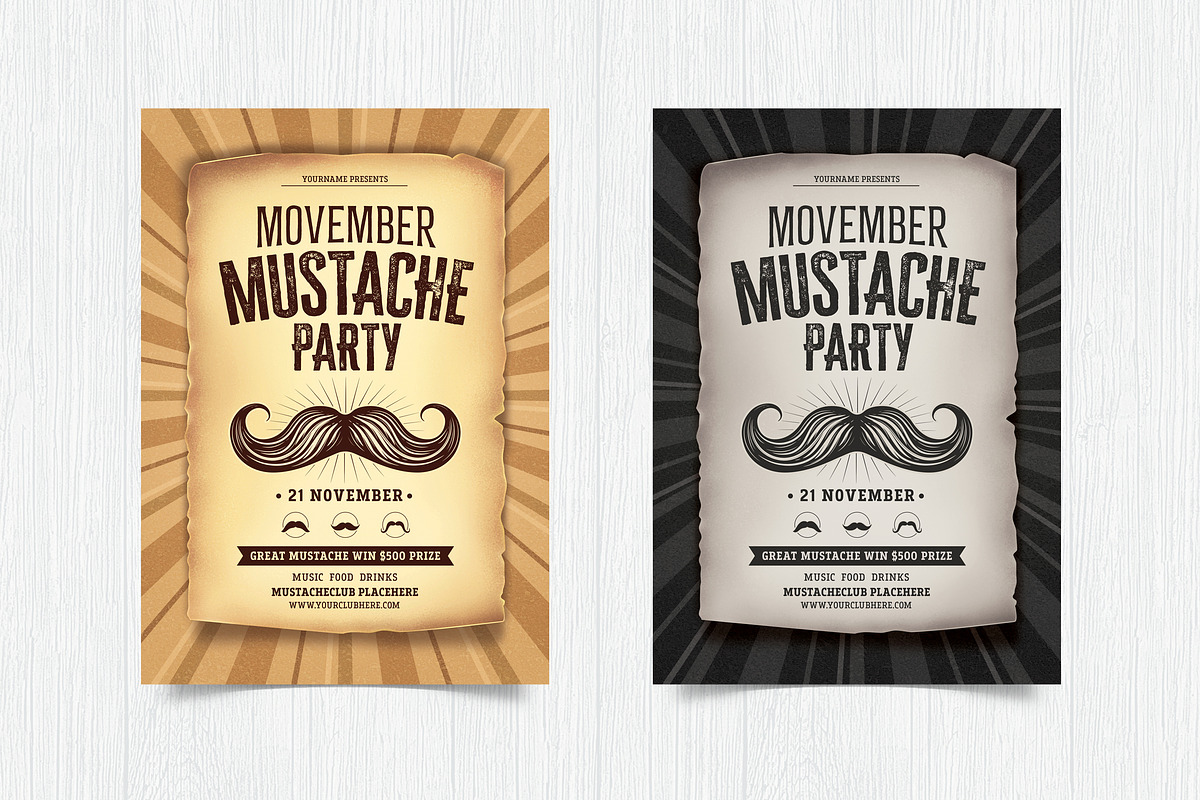 Movember Mustache party Flyer, a Print Template by DesignWorkz