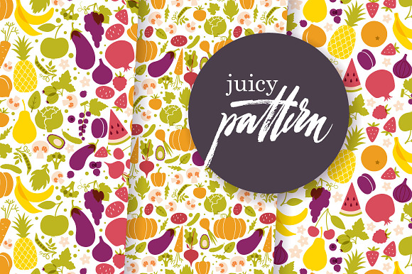 3 Fruit Vege Patterns. 3 Frames