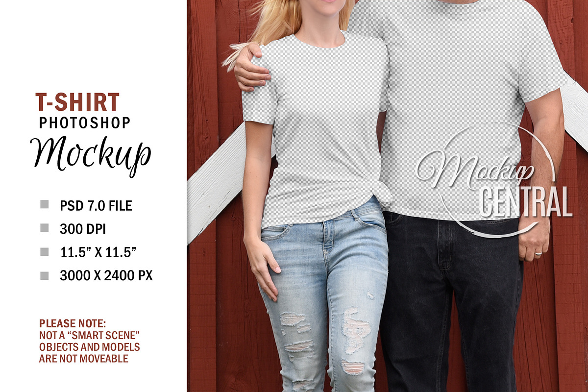 Couple T-Shirt Smart Object Mockup, a Shirt Mockup by HaywireMedia & Mockups (Photo 1 of 3)