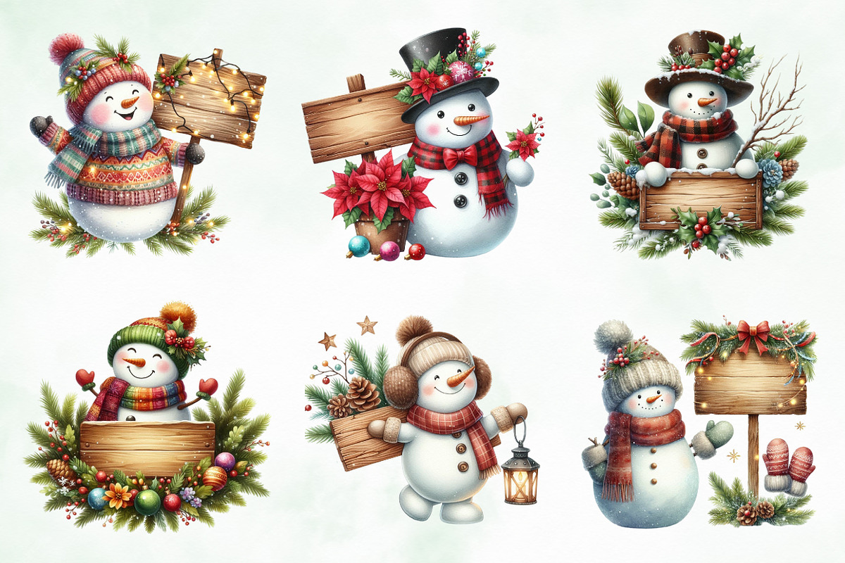 Watercolor Snowman Sign Clipart Png, an Illustration by Creative Art (Photo 3 of 6)