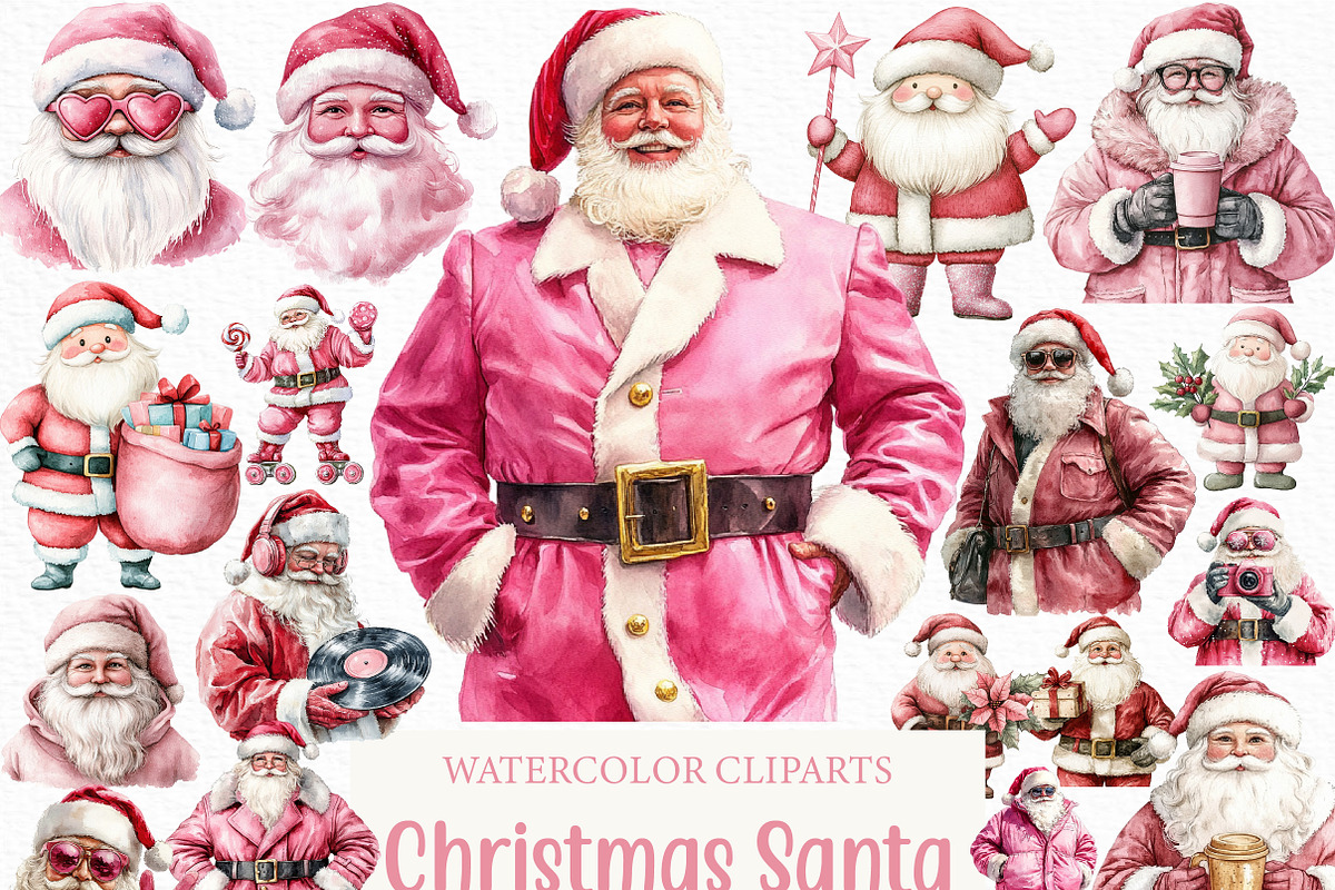 Pink Trendy Christmas Santa Png, an Illustration by Craft Nest (Photo 1 of 6)