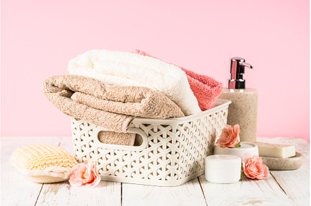Bathroom background with towels, a Beauty & Fashion Photo by Nadia-nb