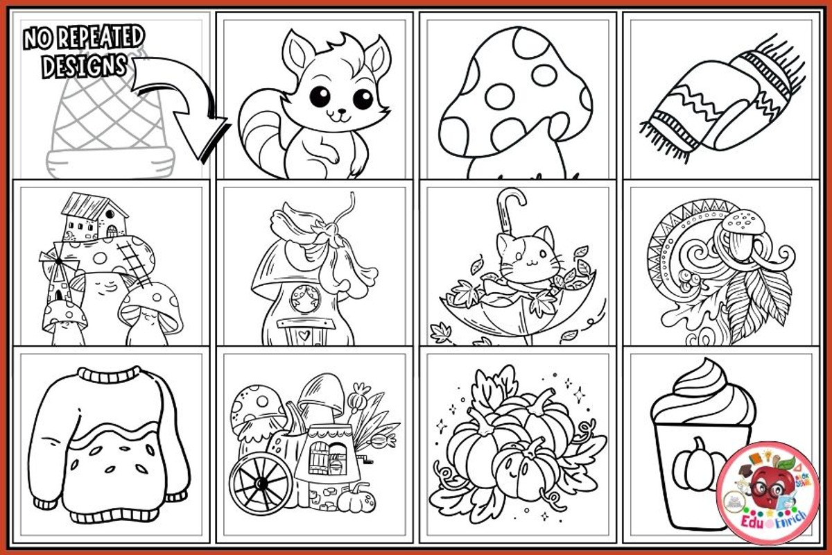 Cozy Autumn Vibes Coloring Pages, a Seasonal Illustration by EduEnrich (Photo 3 of 3)