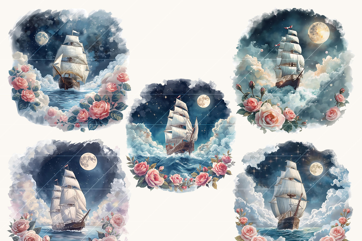 Watercolor Dream Ships Clipart, a Transportation Illustration by Design Scotch (Photo 6 of 8)