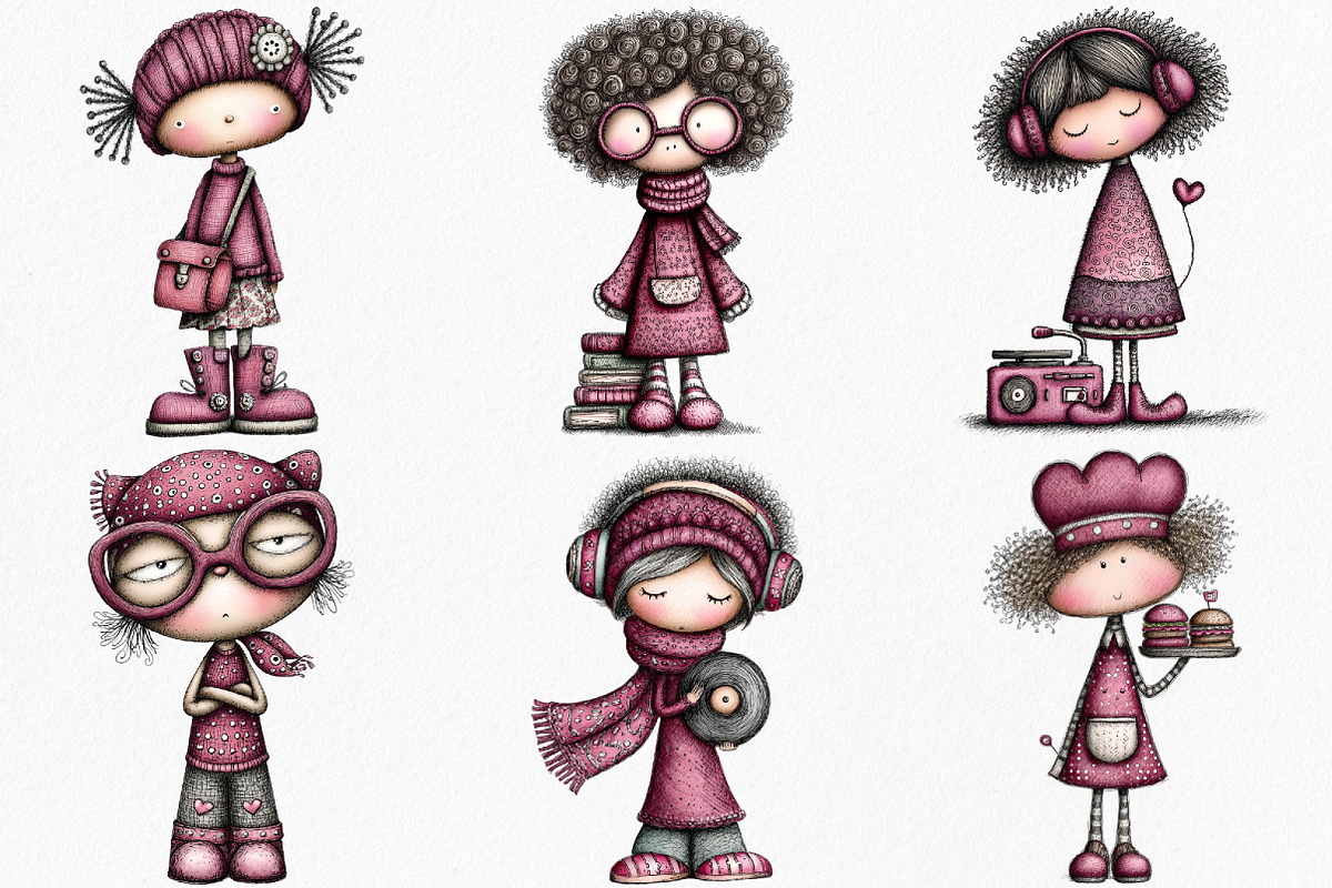 Watercolor Retro Girls Clipart, an Illustration by Canvas Craft (Photo 3 of 7)