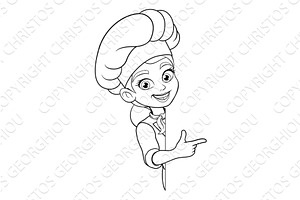Black White Cartoon Woman Chef, a Food Illustration by Christos Georghiou